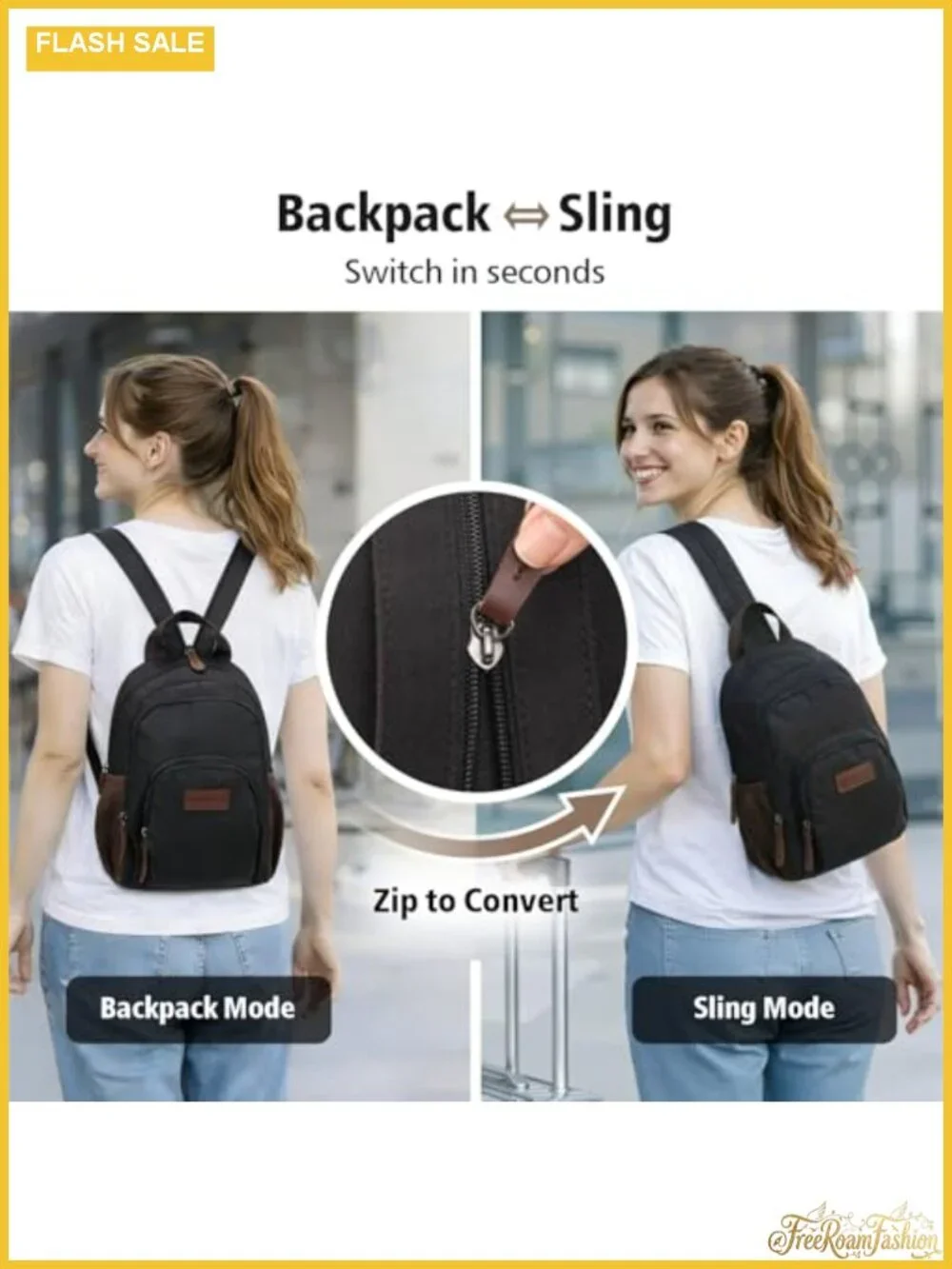 Convertible Sling Backpack Purse for Women, 8 Pockets Water Resistant, Fits 11